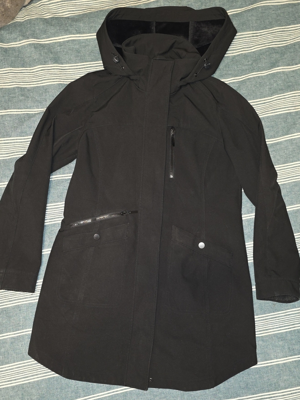 Kristen Blake Black Hooded Longline Trench Coat